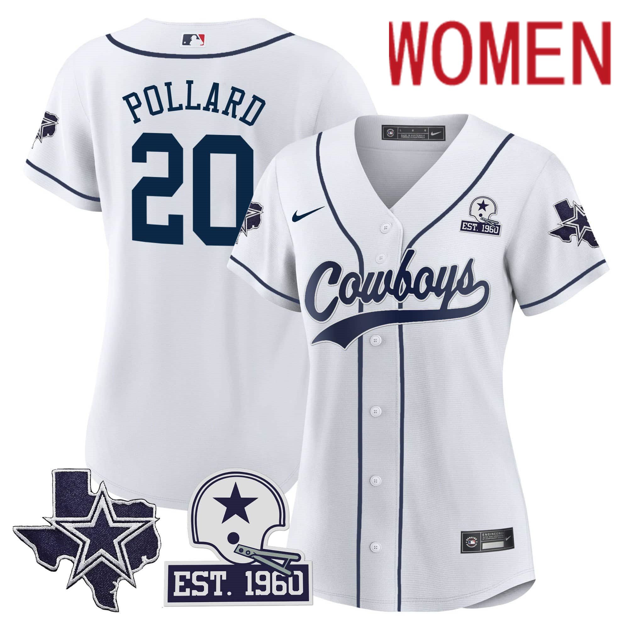 Women Dallas Cowboys #20 Pollard White 2024 Nike Patch Baseball NFL Jersey